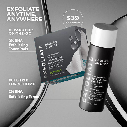 Paula's Choice - Home & Away Kit With 2% BHA Exfoliating Toner & Toner Pads