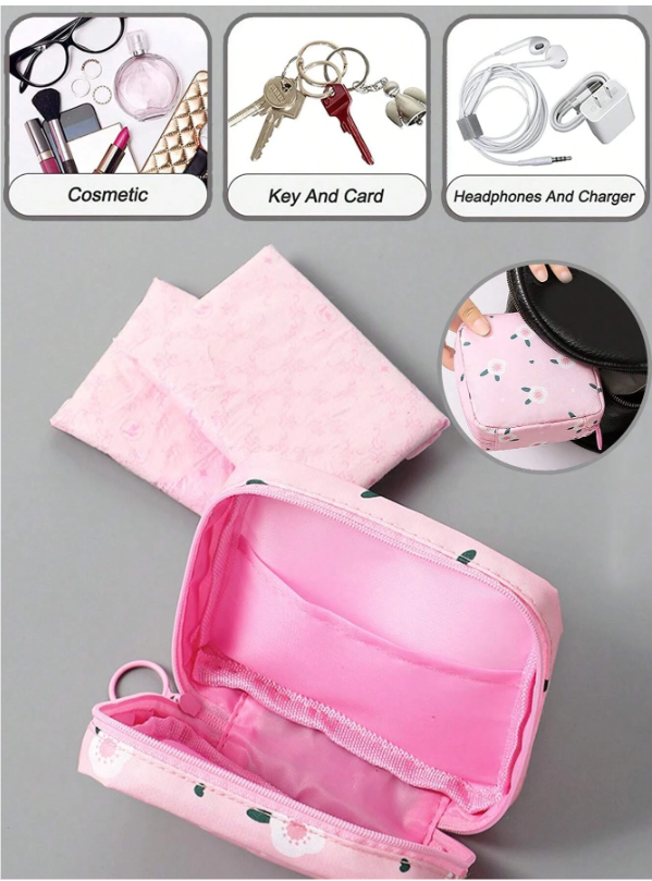 Sanitary Napkins Bag Storage Mini Cosmetic Bag Organizer Waterproof,Girls Cartoon Physiological Period Tampon Organizer Bag - pink