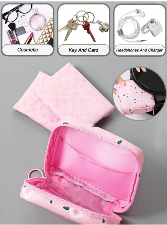 Sanitary Napkins Bag Storage Mini Cosmetic Bag Organizer Waterproof,Girls Cartoon Physiological Period Tampon Organizer Bag - pink