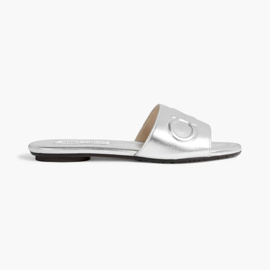 JIMMY CHOO Tiaret embossed metallic leather slides - Silver