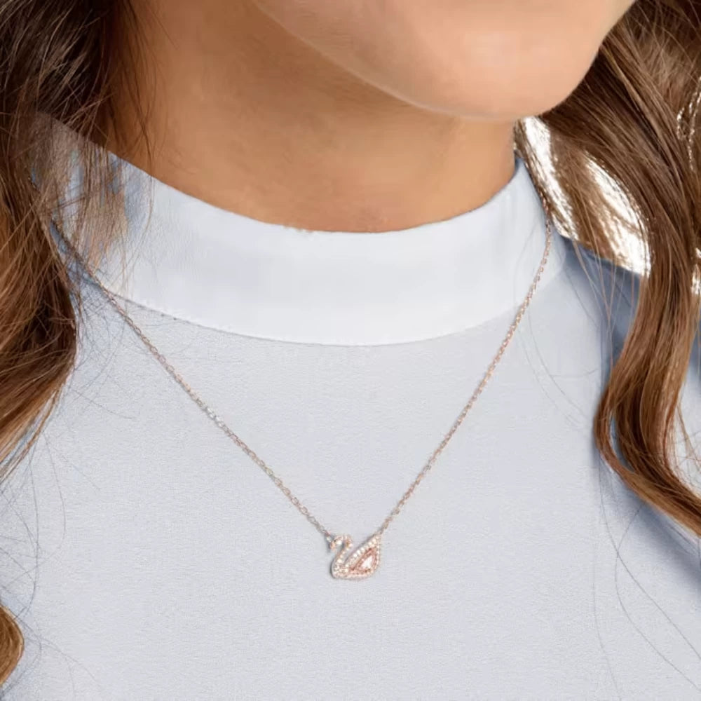 Swarovski Pink Rose Gold Swan Necklace