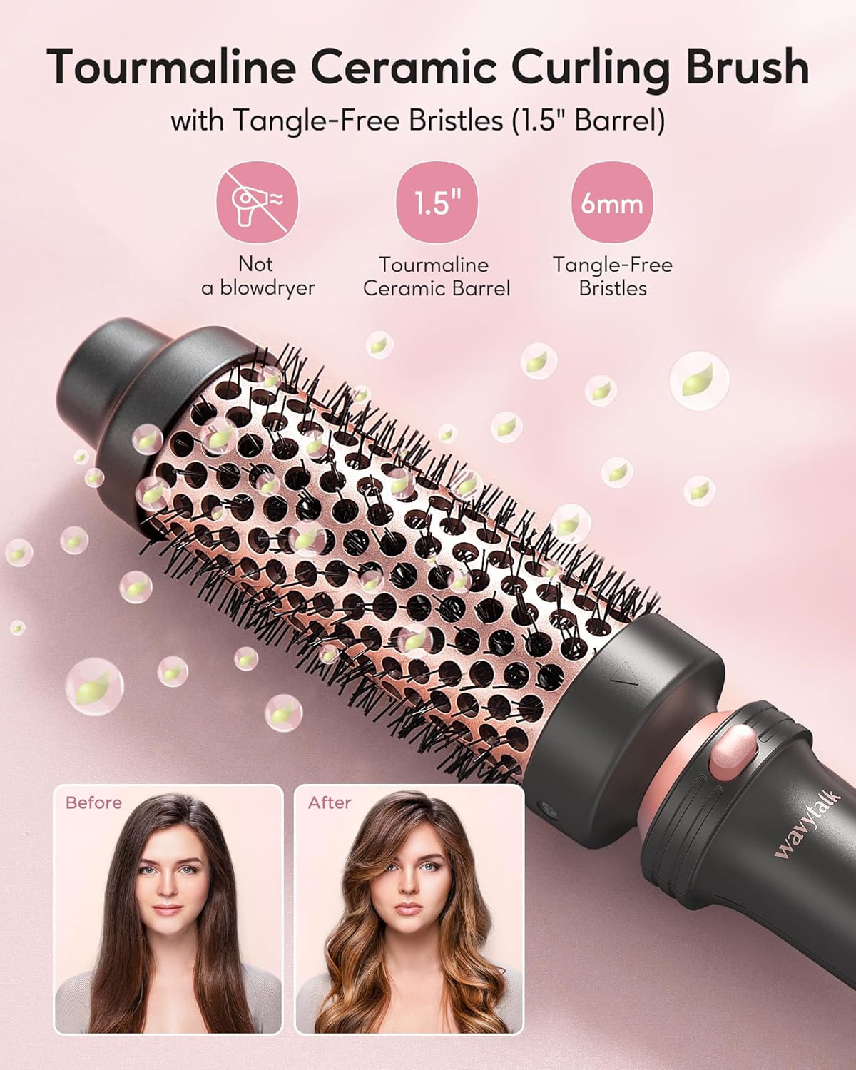 Wavytalk Thermal Brush, Heated Round Brush, 1 1/2 inch Thermal Brush Blowout Look with Detachable Brush Head, Thermal Round Brush Dual Voltage for Travel, Rose Gold - Color Rose Gold