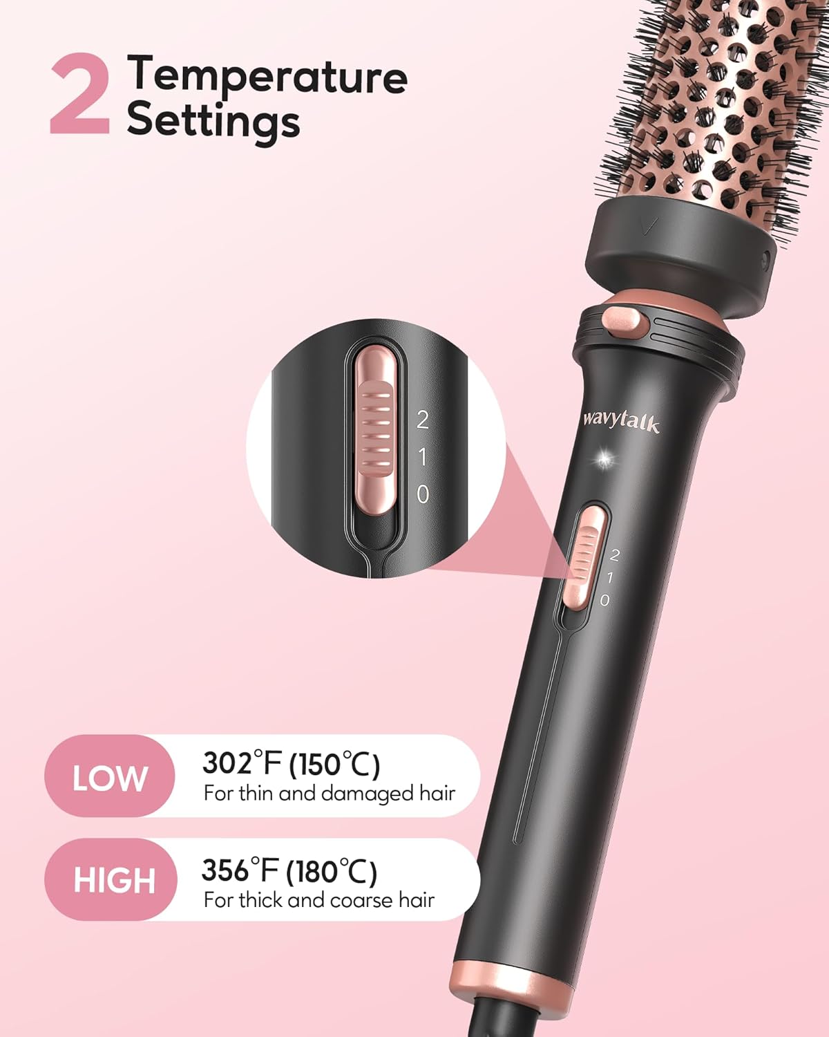 Wavytalk Thermal Brush, Heated Round Brush, 1 1/2 inch Thermal Brush Blowout Look with Detachable Brush Head, Thermal Round Brush Dual Voltage for Travel, Rose Gold - Color Rose Gold