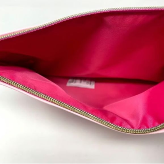 Too Faced Cosmetic Envelope Bag Zip Top Vacation Travel Pink Bows