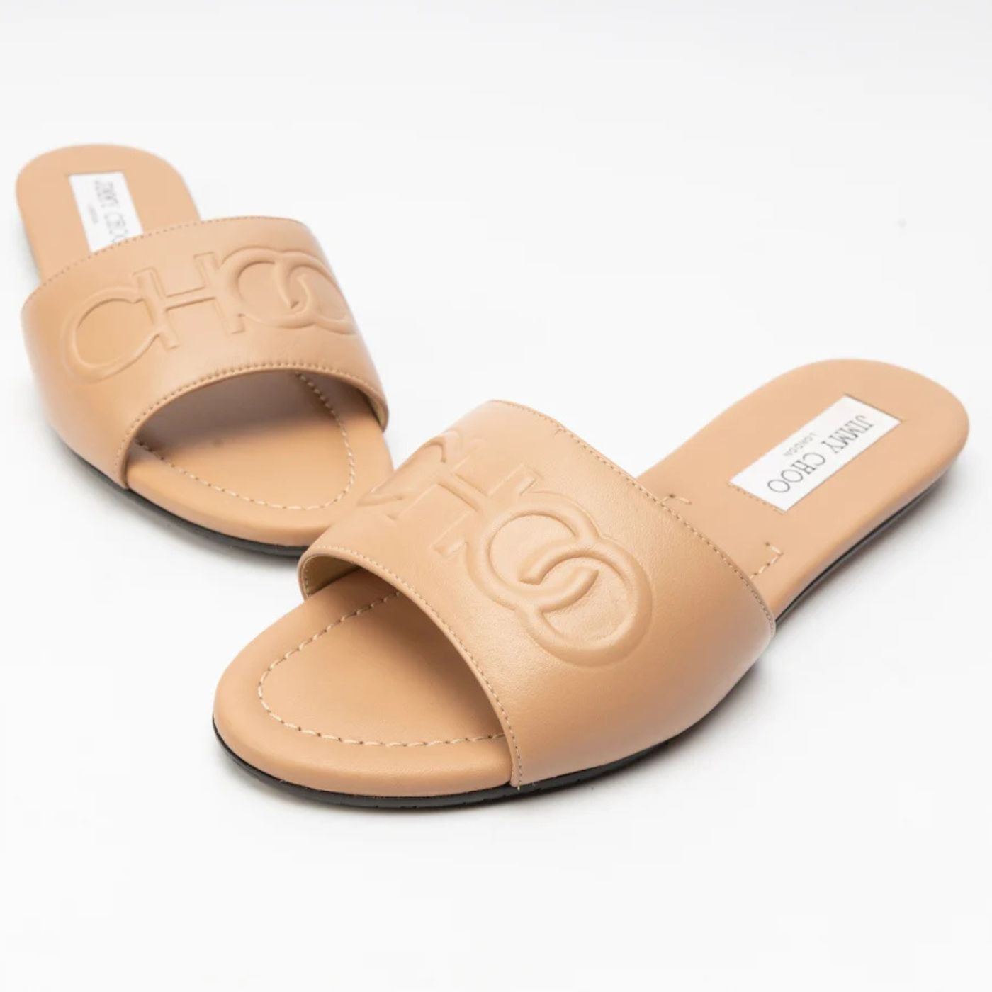 JIMMY CHOO Tiaret Calfskin Flats – Beige