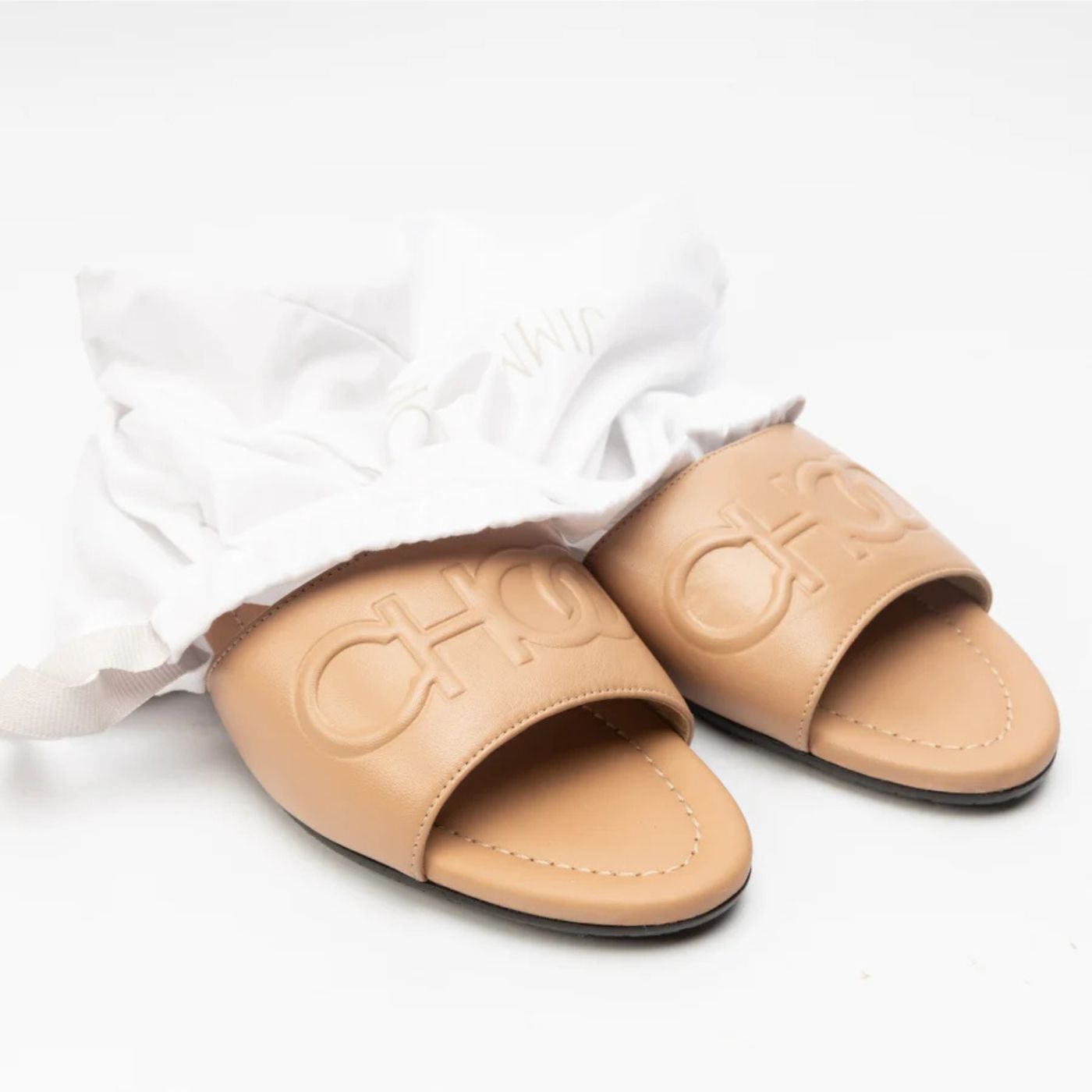 JIMMY CHOO Tiaret Calfskin Flats – Beige