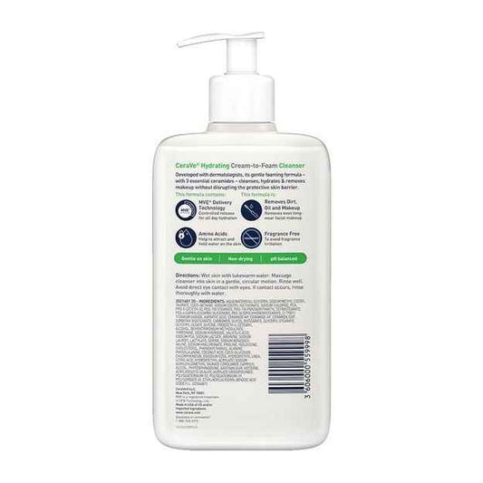 Hydrating cream to foam cleanser