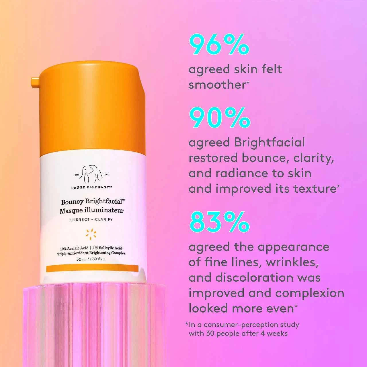 Drunk Elephant Bouncy Brightfacial Brightening Mask with 10% Azelaic Acid + 1% Salicylic Acid
