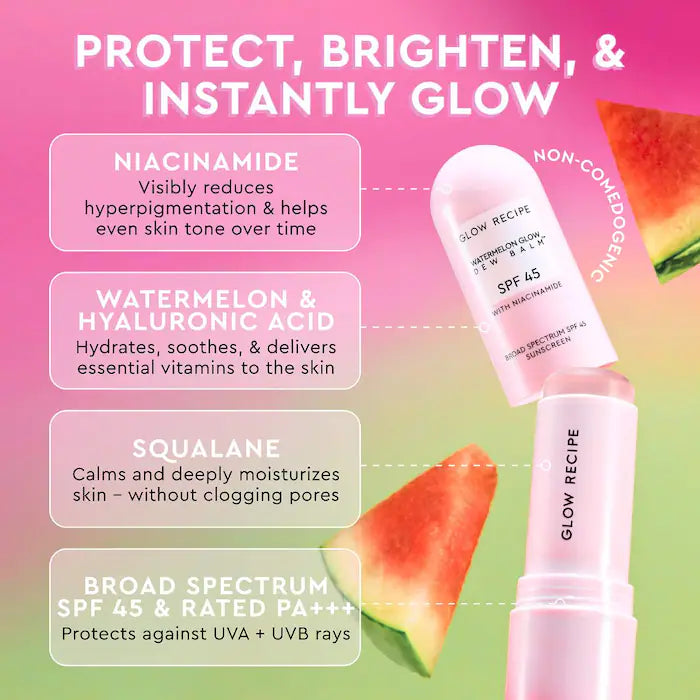 Glow Recipe Watermelon Glow Niacinamide Dew Balm Face Sunscreen Stick- SPF 45