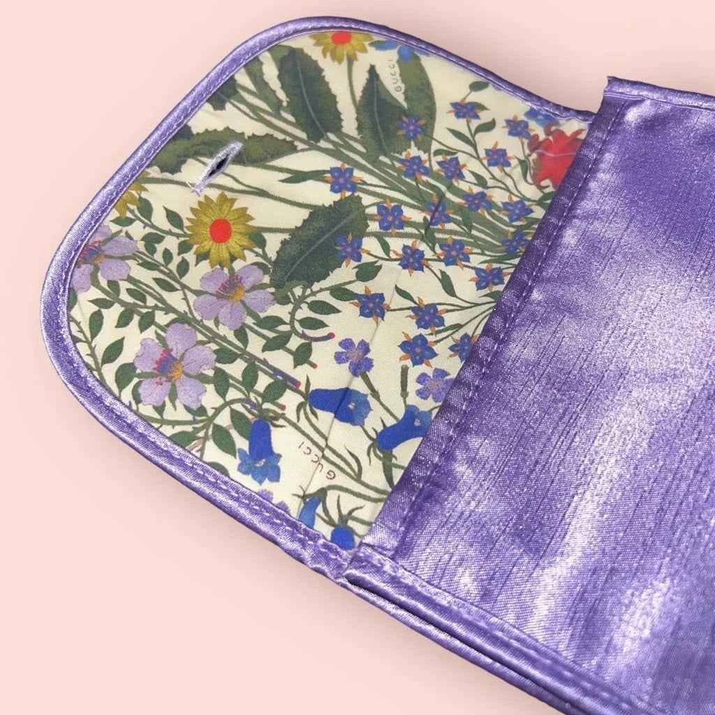 Metallic Purple Gucci Flora (Button-Closure) Cosmetic-Makeup Bag