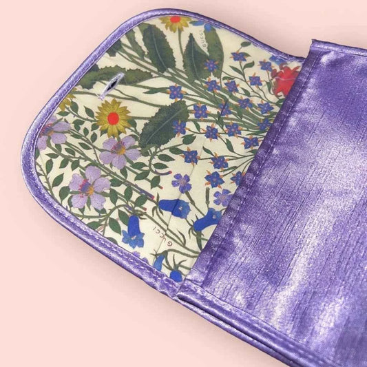 Metallic Purple Gucci Flora (Button-Closure) Cosmetic-Makeup Bag