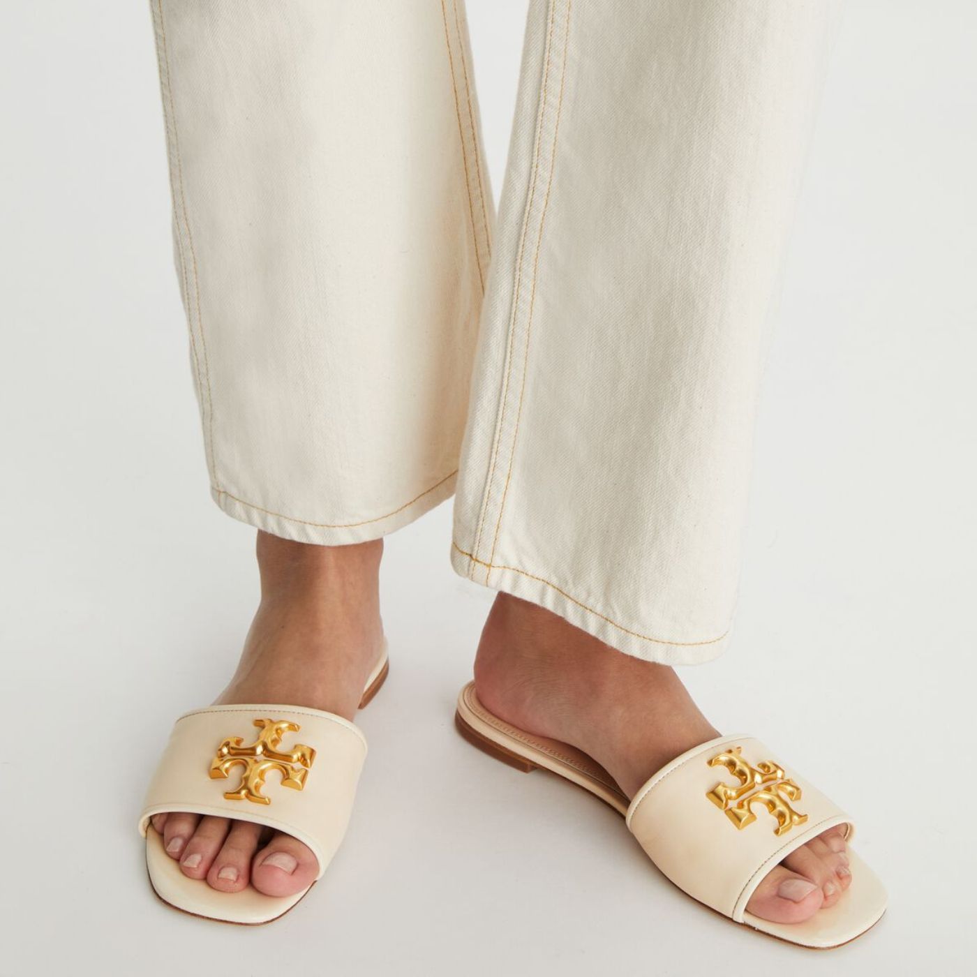 TORY BURCH New Cream/ Goat Leather Eleanor Slide Flats