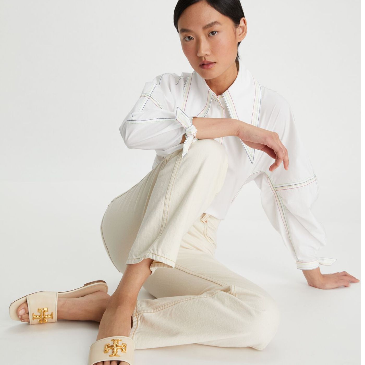 TORY BURCH New Cream/ Goat Leather Eleanor Slide Flats