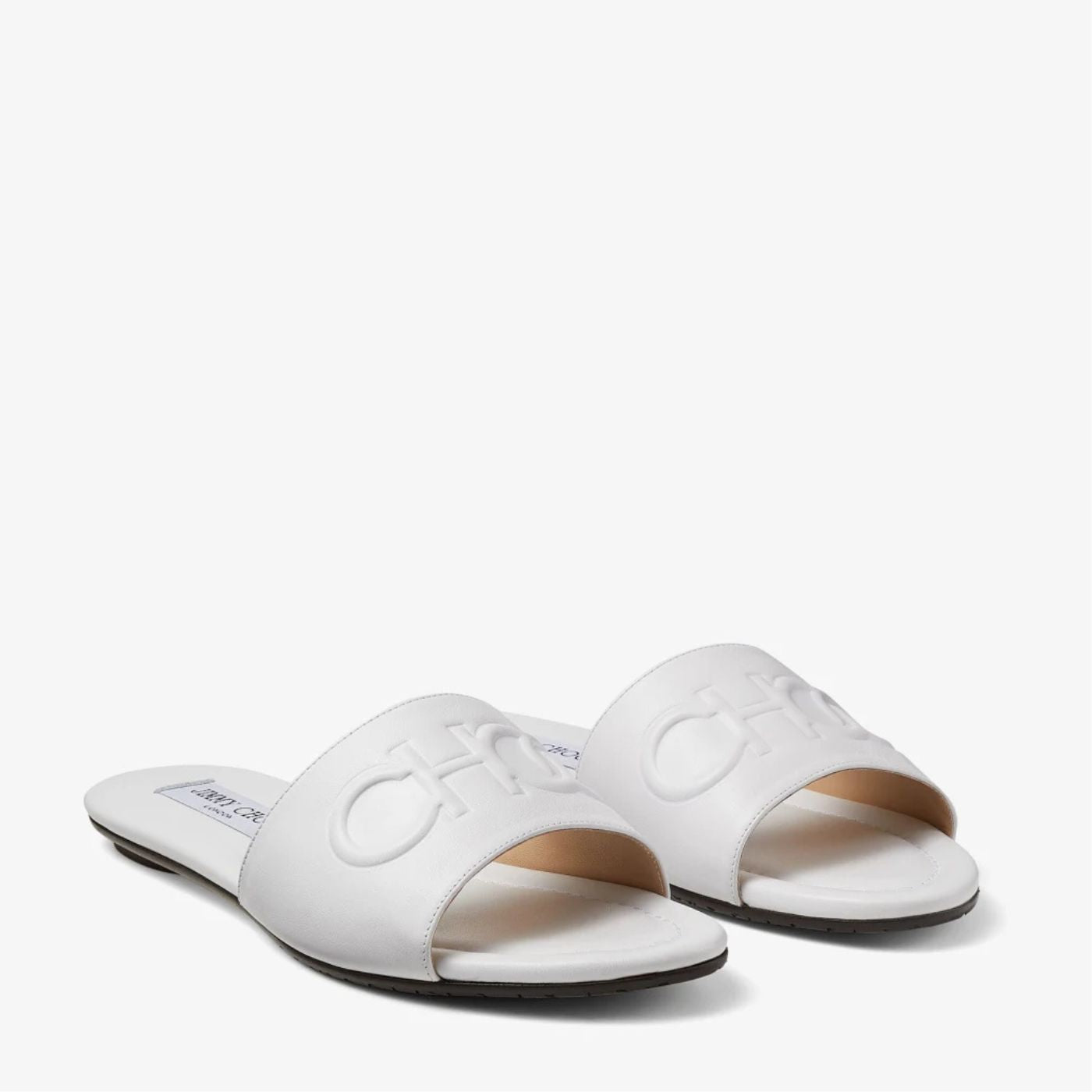 JIMMY CHOO Calf Leather Flats with Embossed Choo Lettering - White