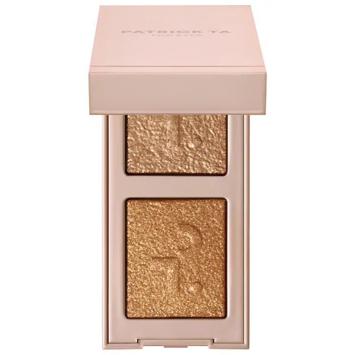 Close-up of Patrick TA eyeshadow duo - cream matte + shimmer powder texture