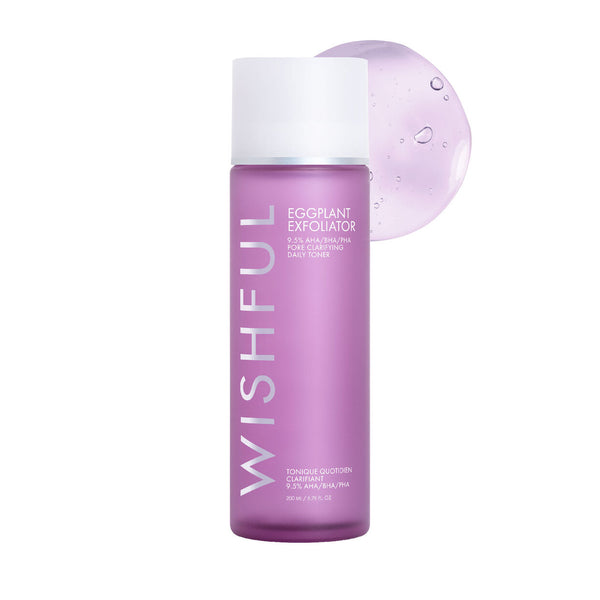 HUDA BEAUTY WISHFUL Eggplant Exfoliator: 9.5% AHA, BHA & PHA Pore Clarifying Daily Toner