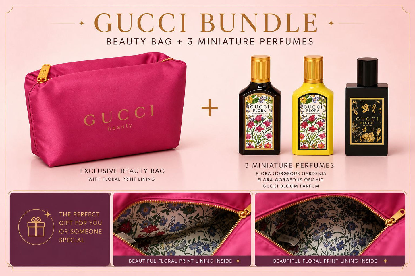 Gucci Bundle - 3 Mini Perfumes + Beauty Bag