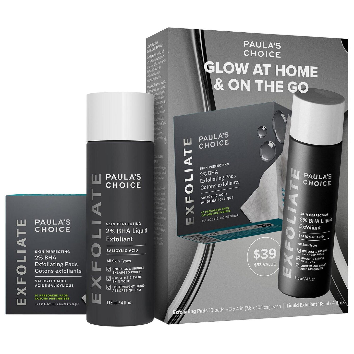 Paula's Choice - Home & Away Kit With 2% BHA Exfoliating Toner & Toner Pads
