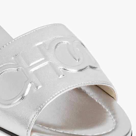 JIMMY CHOO Tiaret embossed metallic leather slides - Silver