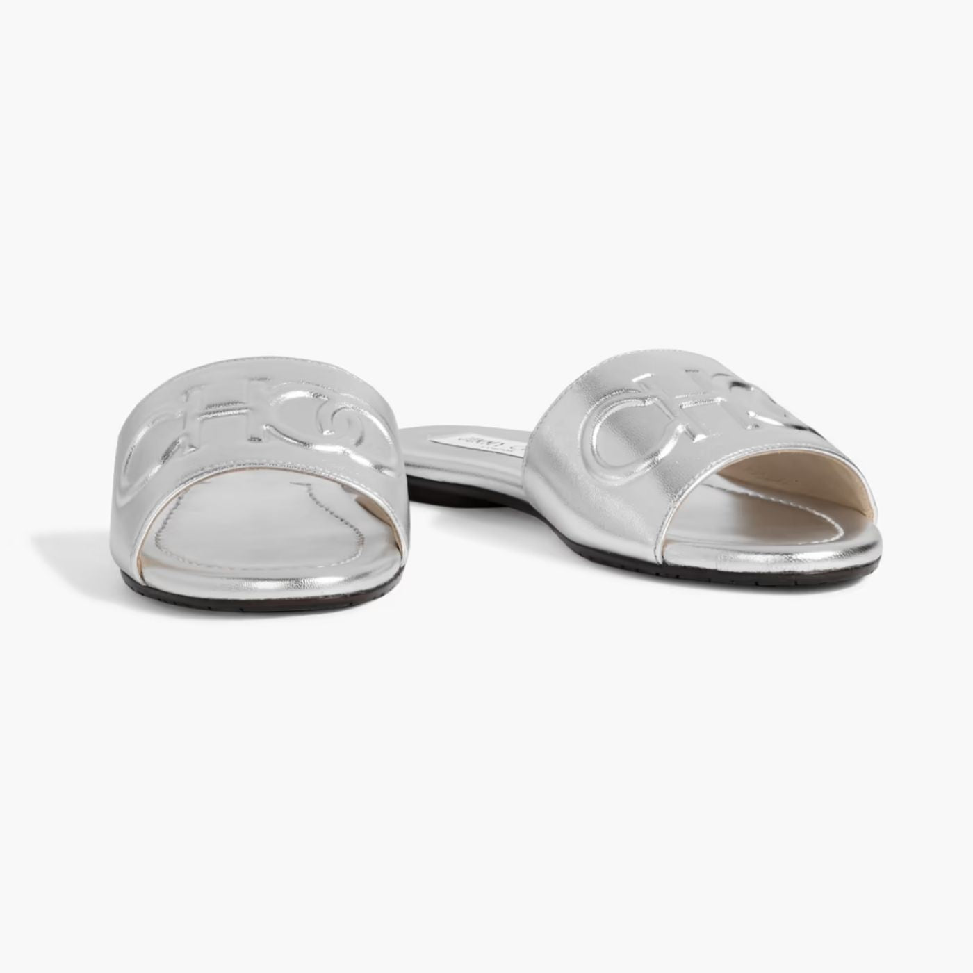 JIMMY CHOO Tiaret embossed metallic leather slides - Silver