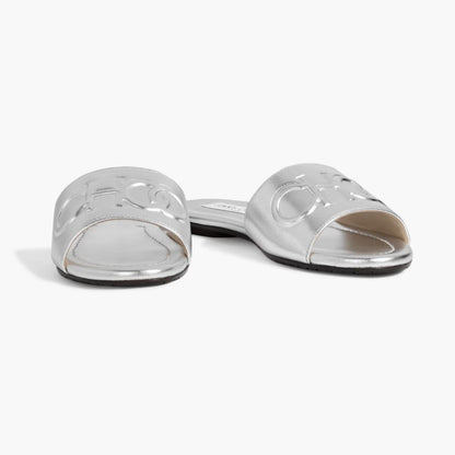 JIMMY CHOO Tiaret embossed metallic leather slides - Silver