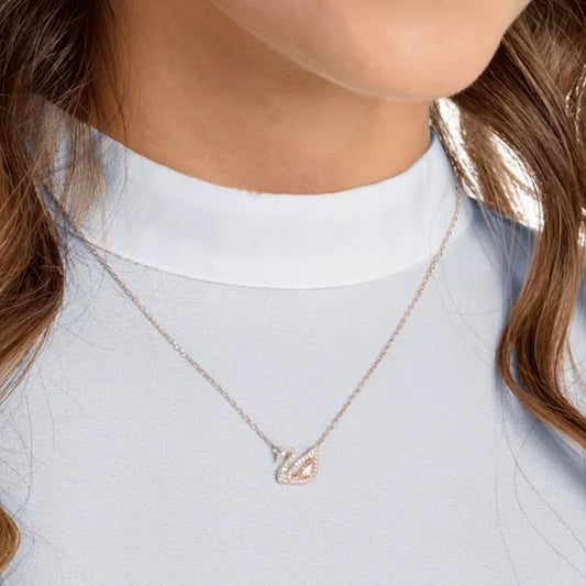 Swarovski Pink Rose Gold Swan Necklace