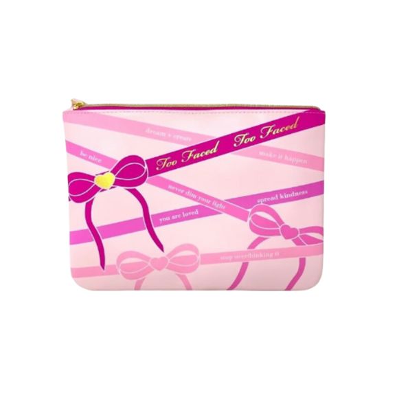 Too Faced Cosmetic Envelope Bag Zip Top Vacation Travel Pink Bows