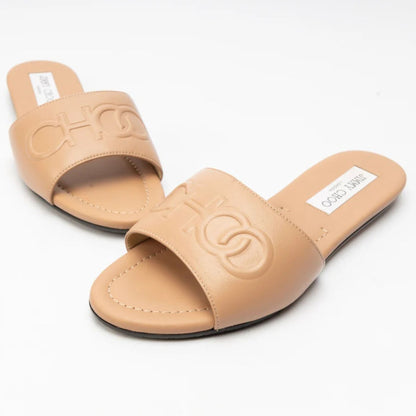 JIMMY CHOO Tiaret Calfskin Flats – Beige