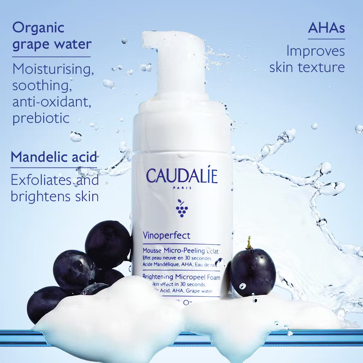 Caudalie - Vinoperfect Brightening Micropeel with Mandelic Acid (AHA) Cleansing Foam