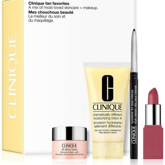 Clinique Fan Favorites Gift Set Eyeliner Lipstick Cosmetics Moisturizer