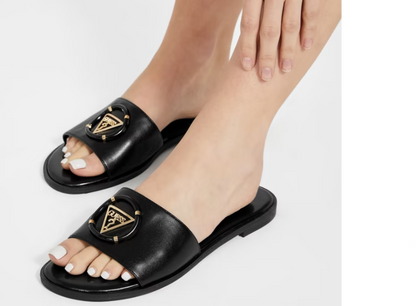 GUESS FACTORY Magnify Faux-Leather Beach Slides