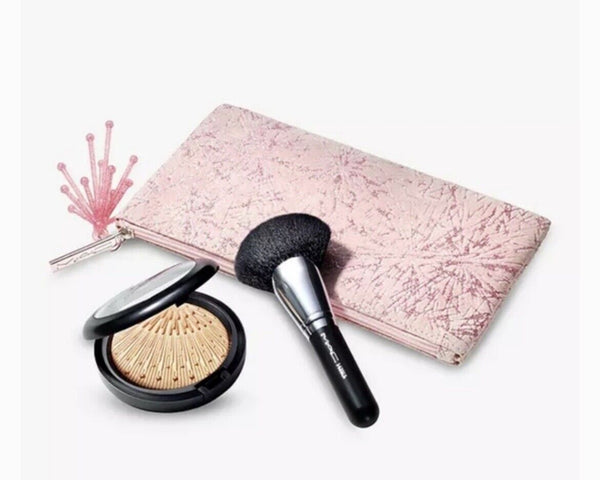 MAC Highlighter Set GOLD Firelit Skinfinish Kit Brush Cosmetic Bag