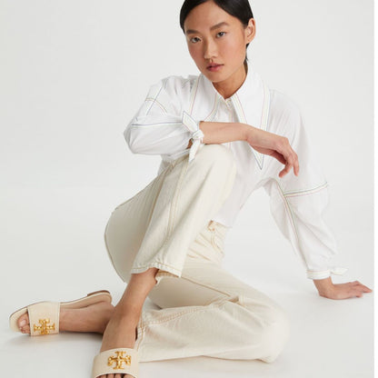 TORY BURCH New Cream/ Goat Leather Eleanor Slide Flats